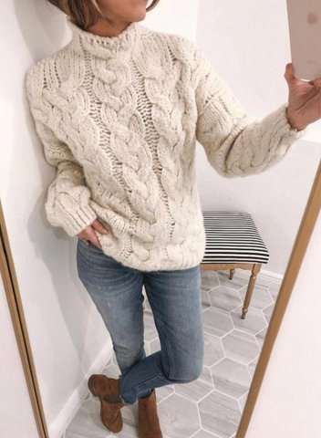 Women's Sweaters Solid Long Sleeve High Neck Cut-out Sweater