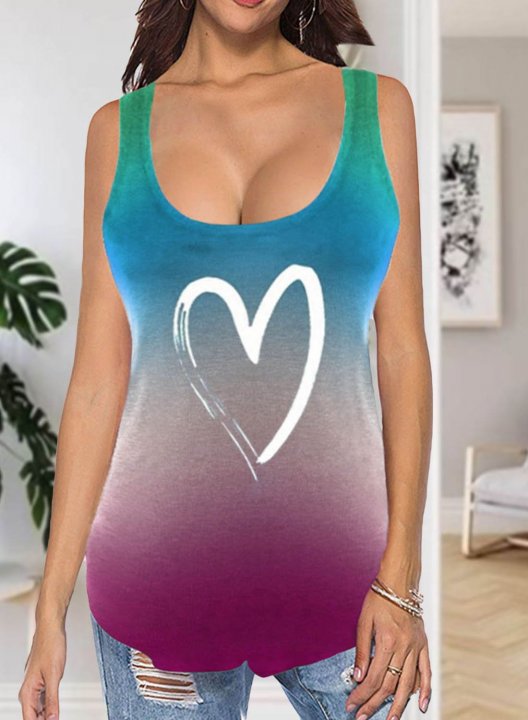 Women's Tank Tops Color Block Heart-shaped Sleeveless U Neck Daily Casual Tank Top