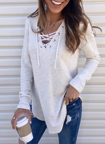 Solid Long Sleeve V Neck Sweatshirt