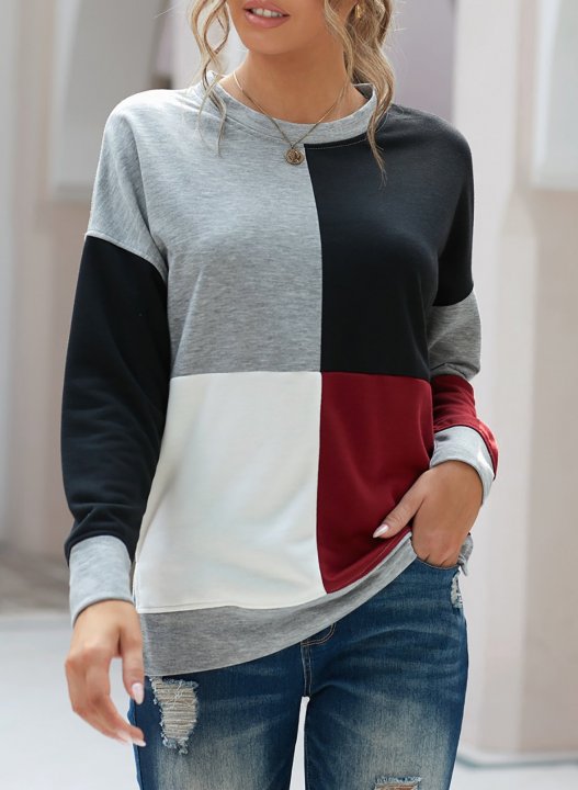 Color Block Round Neck Long Sleeves Sweatshirt