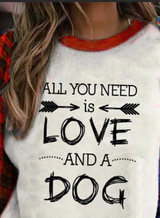 Women's Funny Sweatshirts Plaid Letter All You Need is Love and A Dog Sweatshirts