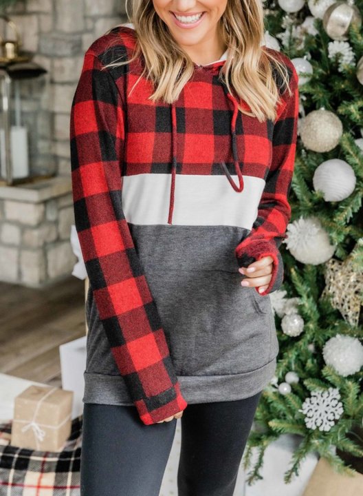 Color Block Plaid Daily Hoodie