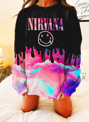 Women's Sweatshirts Nirvana Smiley Face Print Tie Dye Sweatshirt