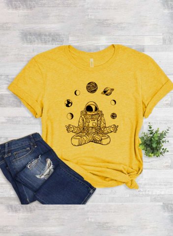 Women's Graphic T-shirts Astronaut Short Sleeve Round Neck Basic T-shirt