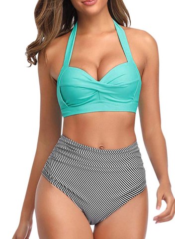 Women's Bikini Suit Color Block Fruits & Plants V Neck Sleeveless Unadjustable Wire-free Padded Boho Cute Two-piece Suit