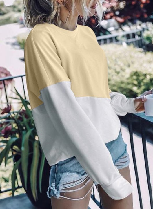 Color Block Long Sleeve Round Neck Casual Sweatshirt