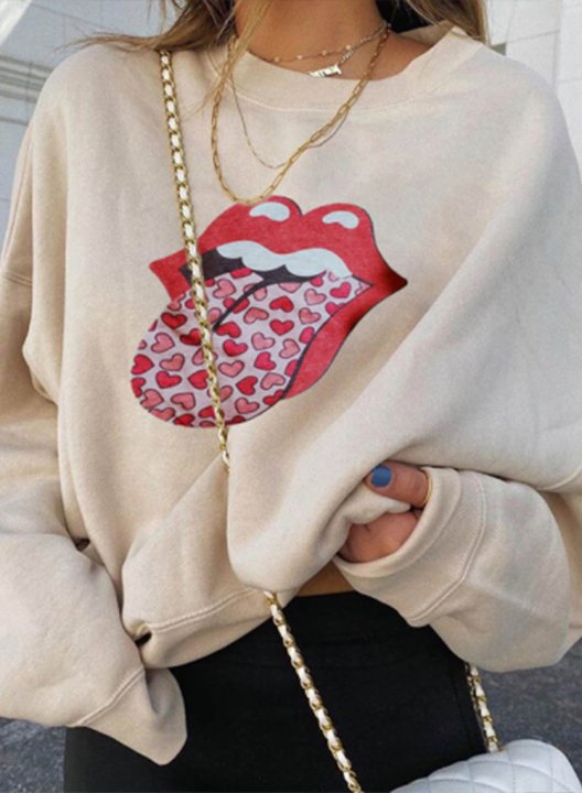 Women's Sweatshirt Color Block Lip Heart-shaped Round Neck Long Sleeve Casual Pullovers