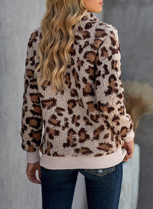 Leopard Long Sleeve High Neck Zip Sweatshirt