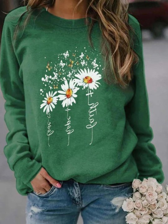 Women's Sweatshirt Daisy Butterfly Faith Hope Love Print Sweatshirt