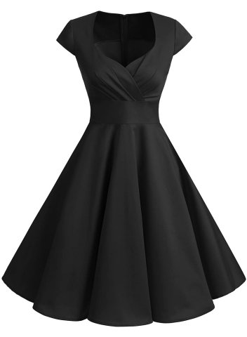 Women's 50s 60s A Line Rockabilly Dress Cap Sleeve Vintage Swing Party Dress