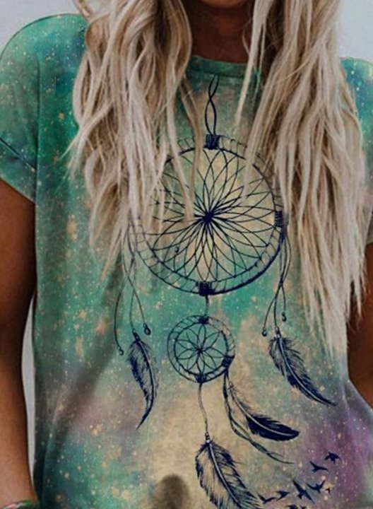 Women's T-shirts Tribal Short Sleeve Round Neck Daily Boho T-shirt