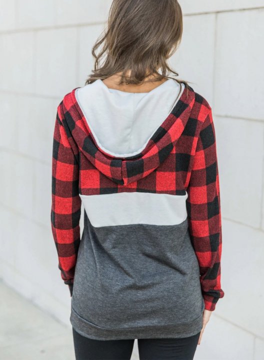 Color Block Plaid Daily Hoodie