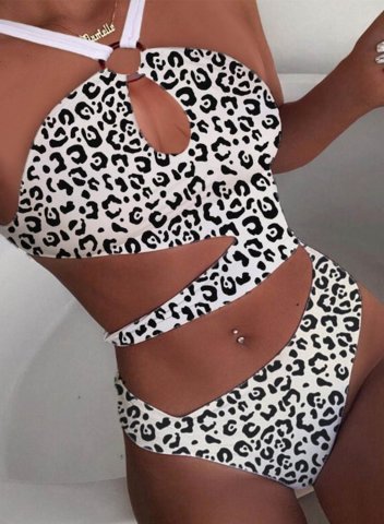 Women's One Piece Swimwear Leopard Criss Cross One-Piece Swimsuit