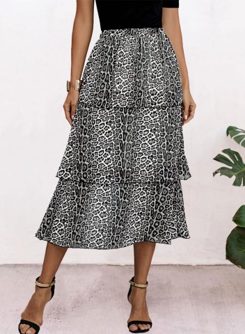 Women's Skirts Leopard High Waist Flare Daily Casual Midi Skirt