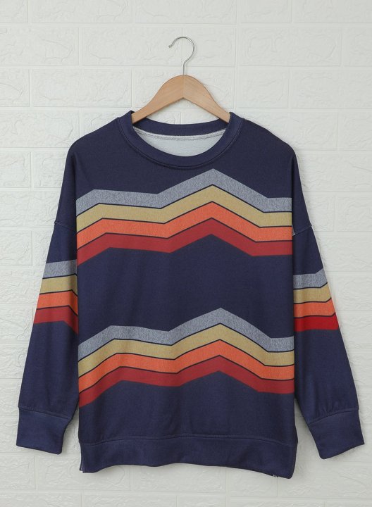 Striped Long Sleeve Round Neck Sweatshirt