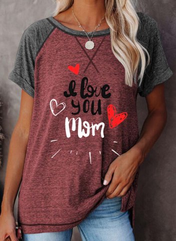 Women's T-shirts Love You Mom Letter Short Sleeve Round Neck Daily Mother's Day Shirt Mom Shirt
