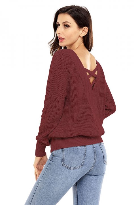 Women's Sweaters Cross Back Hollow-out Knitted Pullover Sweaters