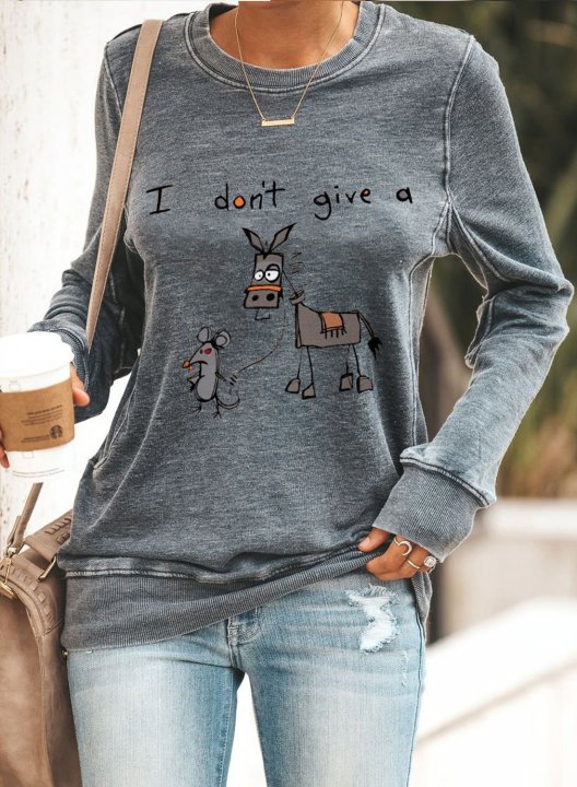 Women's Sweatshirt Cute Animal Cartoon Printed Pullover Long Sleeve T-Shirt