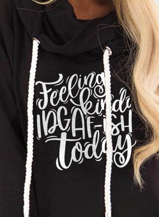 Women's Feeling Kinda IDGAF-ish today Hoodies Letter Solid Drawstring Long Sleeve Casual Hoodies