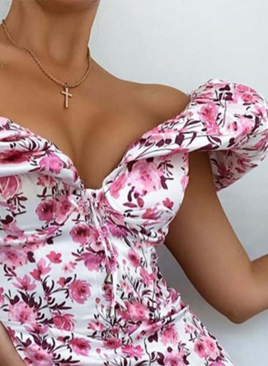 Women's Mini Dresses Floral Color Block Short Sleeve V Neck Bodycon Daily Mini Dress