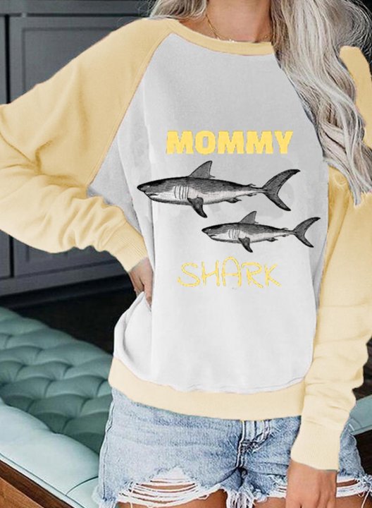 Women's Sweatshirts Animal Letter Print Color Block Long Sleeve Round Neck Sweatshirt