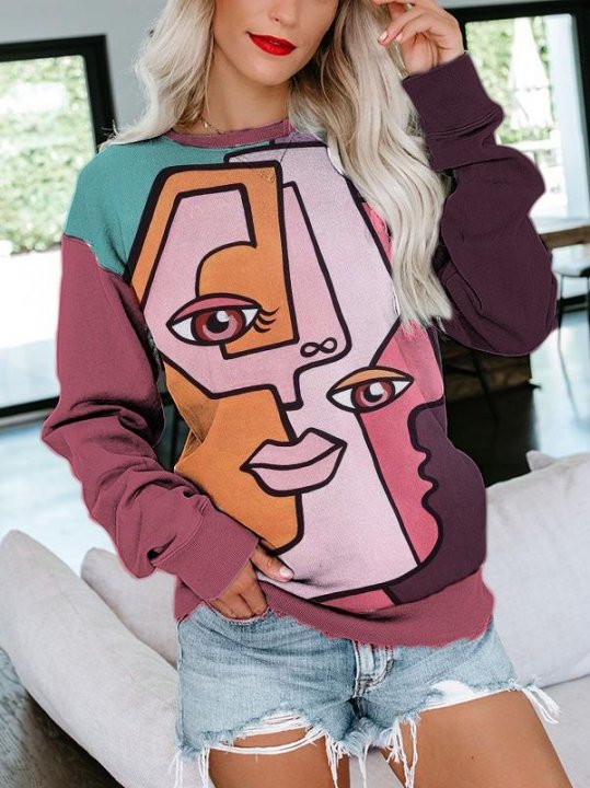 Ladies abstract art printing sweatshirt