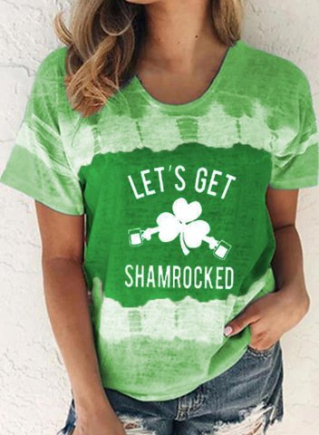 Women's St Patrick's Day T-shirts Let's Get Shamrocked and Shamrock Print Short Sleeve Summer Casual T-shirts