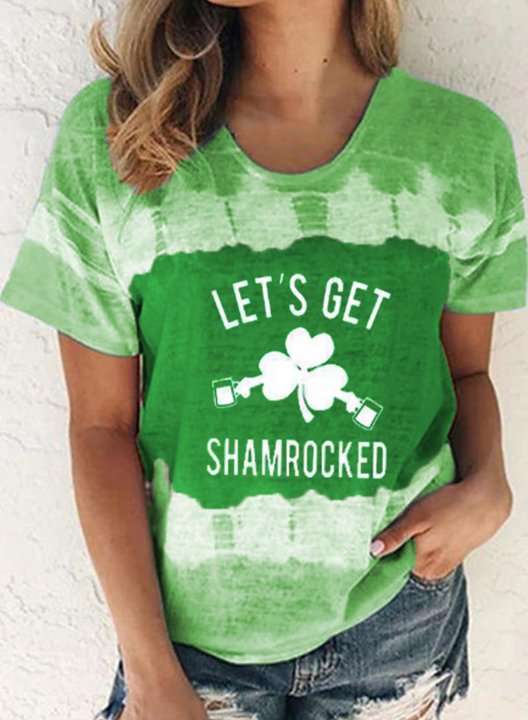 Women's St Patrick's Day T-shirts Let's Get Shamrocked and Shamrock Print Short Sleeve Summer Casual T-shirts