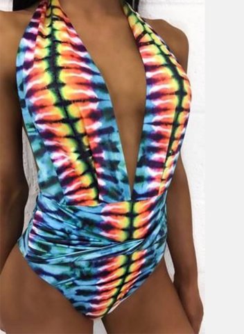 Women's One Piece Swimwear Color Block Deep V Neck Criss Cross One-Piece Swimsuit