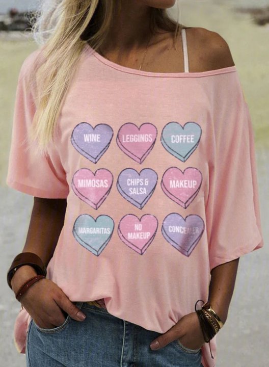 Women's T-shirts Heart-shaped Letter Print Short Sleeve Round Neck Daily T-shirt