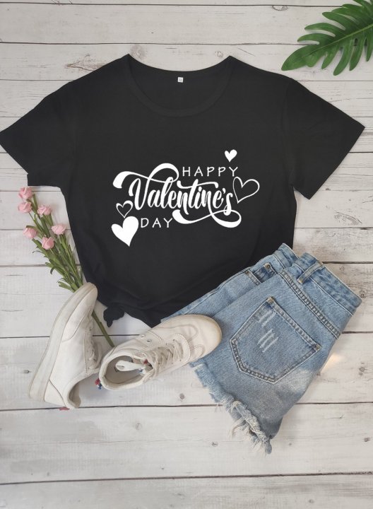 Women's Happy Valentine's Day T-shirts Valentines Letter Short Sleeve Round Neck Daily Casual Basic T-shirt