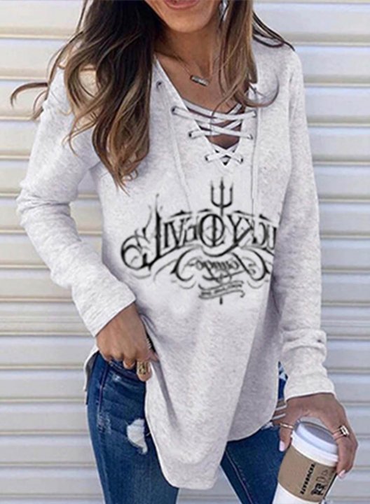 Women's Tunic Tops Casual Solid Letter V Neck Knot Long Sleeve Daily Tops