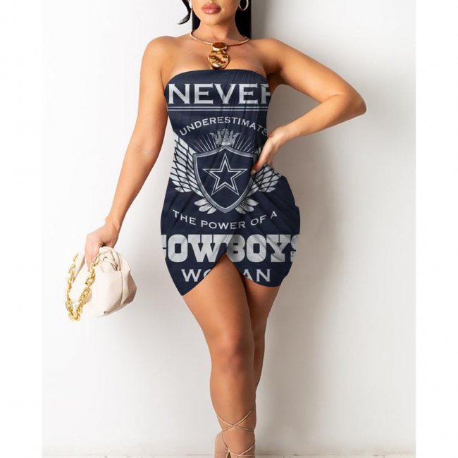 Dallas Cowboys Printed Irregular Bandeau Midi Dress