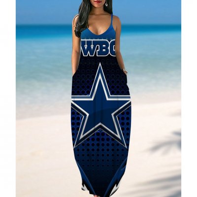 Women's Dallas Cowboys Printed Pockets Halter Dress