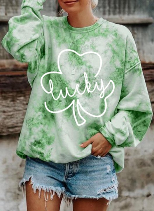 Women's St Patrick's Day Sweatshirt Shamrock Lucky Print Tie Dye Round Neck Loose Casual Daily Pullovers