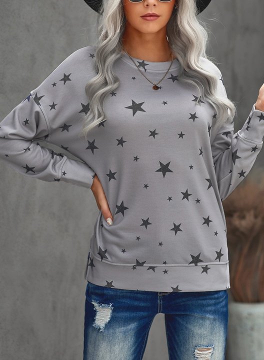 Women Star Print Long Sleeve Round Neck Tunics