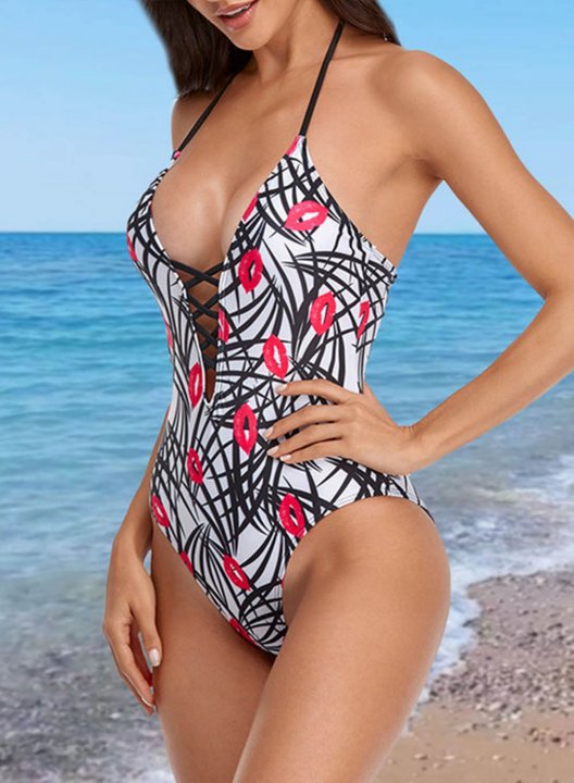 Women's One Piece Swimwear Leopard Color Block Halter Twisted Casual One-Piece Swimsuits One-Piece Bathing Suits
