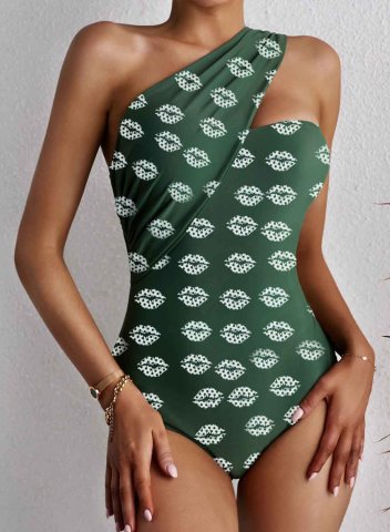 Women's One-Piece Swimsuits One-Piece Bathing Suits Color Block One-shoulder Casual Swimsuits