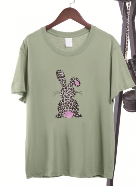 Women's T-shirts Leopard Animal Print Short Sleeve Round Neck Daily T-shirt