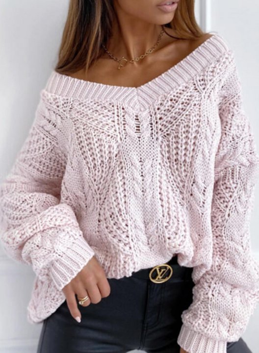 Women's Sweaters Solid Long Sleeve V Neck Daily Cut-out Sweater