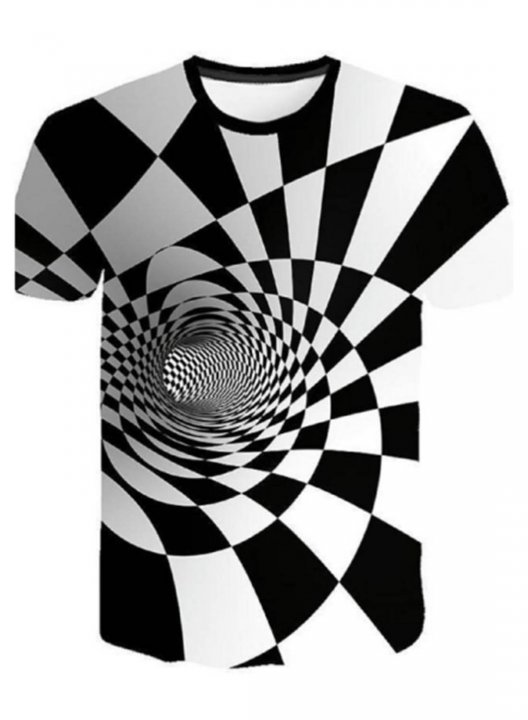 Men's 3D Graphic T-shirts Visual Color Block Round Neck Short Sleeve Casual T-shirts