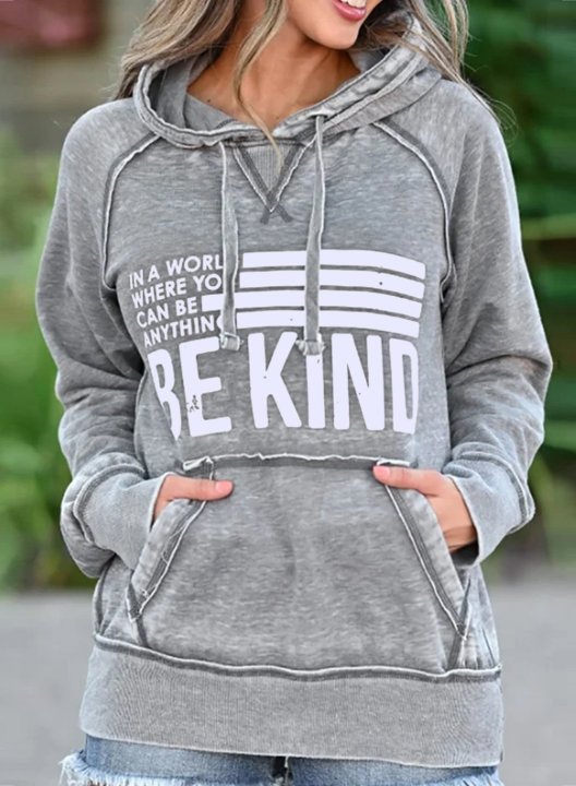 Casual Letter Print Pocket Hoodie