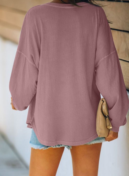 Pink/Green V Neck Long Sleeve Top