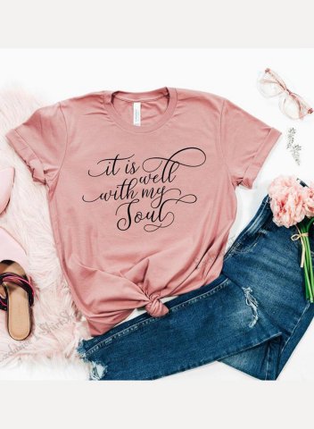 Women's T-shirts It Is Well With My Soul Letter Short Sleeve Round Neck Casual T-shirt