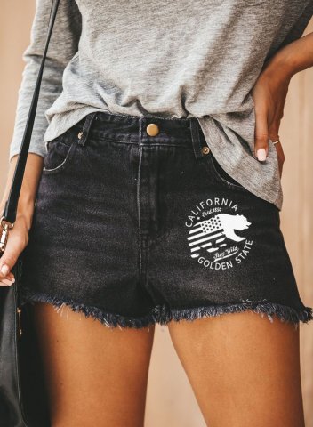 Women's Shorts Letter Denim High Waist Summer Casual Shorts