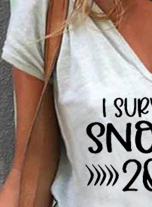 Women's T-shirts Letter Solid V Neck Short Sleeve Summer Casual Daily T-shirts