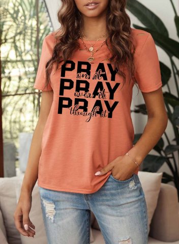 Women's T-shirts Letter Print Short Sleeve Round Neck Daily Cut-out T-shirt