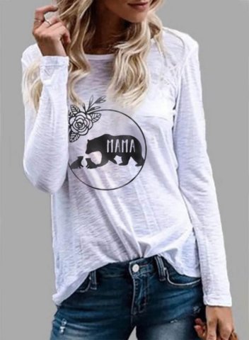 Women's Mama Bear Sweatshirt Casual Solid Bear Print Round Neck Long Sleeve Daily Pullovers