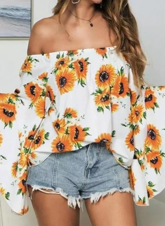 Women's Blouses Sunflower Ruffle Off Shoulder Blouse