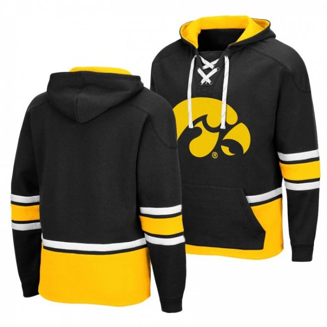 Iowa Hawkeyes Black College Hockey 3.0 Men Lace-up Hoodie